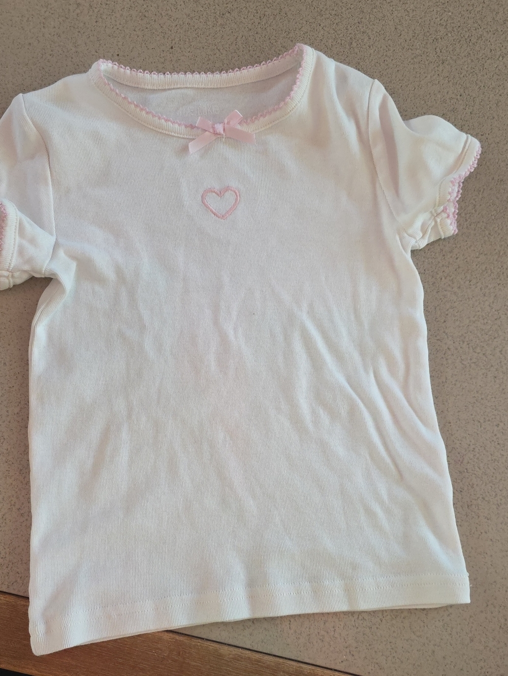 okie dokie White Tee with Pink Trim & Heart